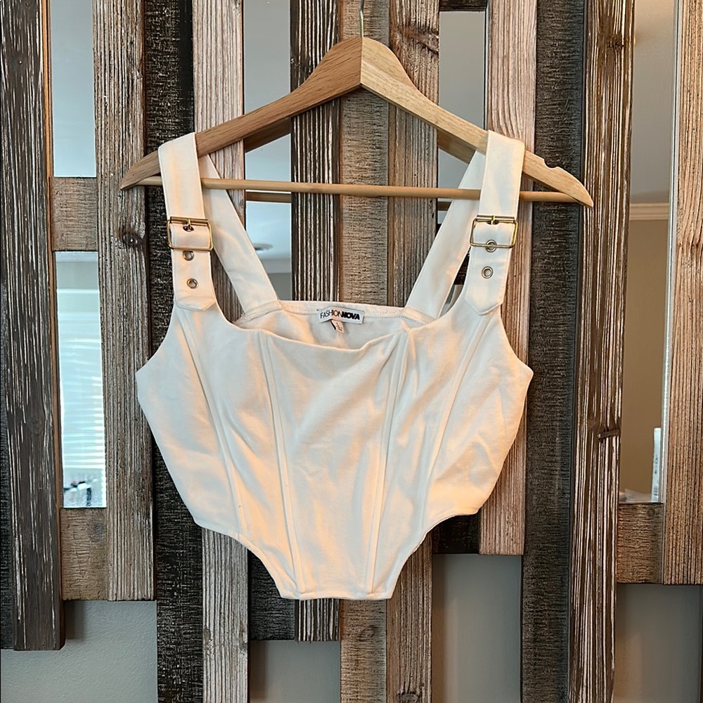 Fashion Nova Cream Sleeveless Bustier Bodysuit